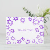 水彩紫色の星ダビデバーバルミツワー サンキューカード (スタンド正面)
