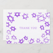 水彩紫色の星ダビデバーバルミツワー サンキューカード (正面/裏面)