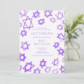 水彩紫色の星ダビデバーバルミツワー 招待状 (スタンド正面)