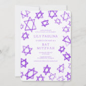 水彩紫色の星ダビデバーバルミツワー 招待状 (正面)