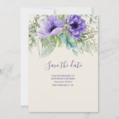水彩紫色の植物結婚式の日付を保存 セーブザデート (正面)