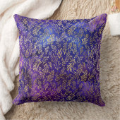 水彩紫色の模様(金ゴールド付き葉) クッション (ブランケット)