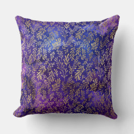 水彩紫色の模様(金ゴールド付き葉) クッション