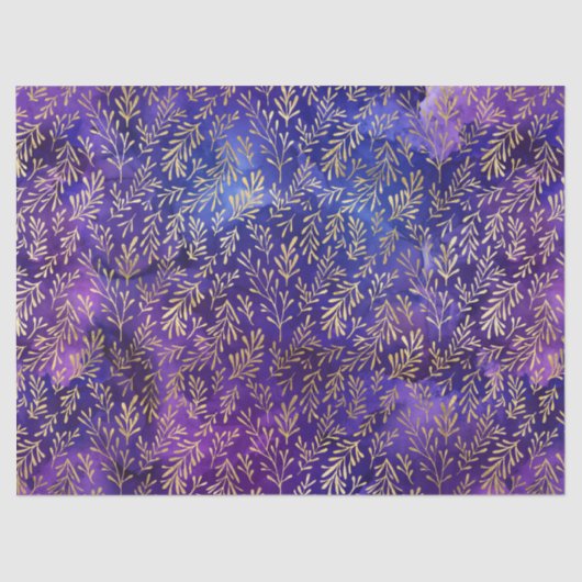 水彩紫色の模様(金ゴールド付き葉) 薄葉紙 (正面)