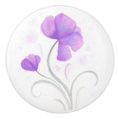 水彩紫色の灰色のワイルドフラワーアートドアノブ セラミックノブ (正面)