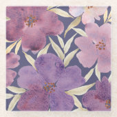 水彩紫色の背景のライラック ガラスコースター (正面)