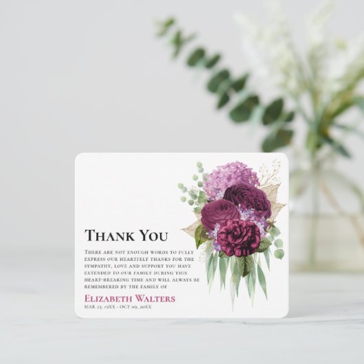 水彩紫色の花とユーカリの共生 サンキューカード (スタンド正面)