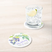 水彩紫色の花の結婚紙コースター ラウンドペーパーコースター (インサイチュ)