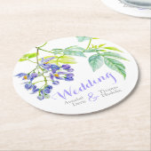 水彩紫色の花の結婚紙コースター ラウンドペーパーコースター (アングル)
