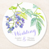 水彩紫色の花の結婚紙コースター ラウンドペーパーコースター (正面)