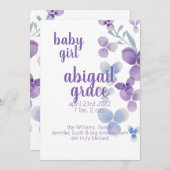 水彩紫色の花の誕生発表 案内状 (正面/裏面)