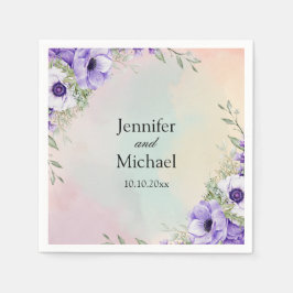 水彩紫色の花エレガントの結婚台本 スタンダードカクテルナプキン