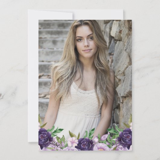 水彩紫色の花ガール卒業パーティー 招待状 (裏面)