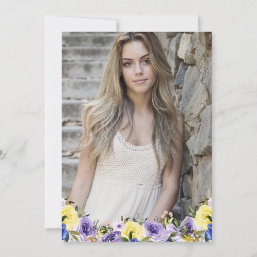 水彩紫色の花ガール卒業パーティー 招待状 (裏面)