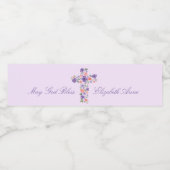 水彩紫色の花クロス最初の聖餐式 ペットボトルラベル (シングルラベル)