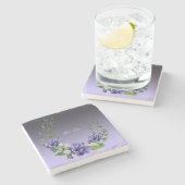 水彩紫色の花ストーンコースター ストーンコースター (横)