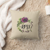 水彩紫色の花リースモノグラム枕 クッション (ブランケット)