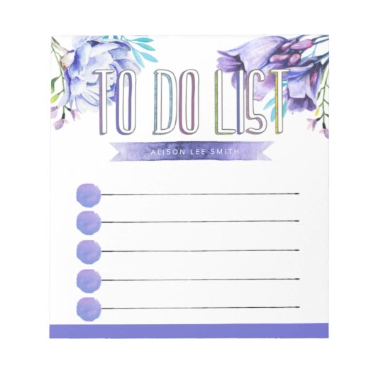 水彩紫色の花一覧を作成する ノートパッド (正面)