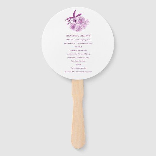 水彩紫色の花婚式プログラムファン ハンドファン (裏面)