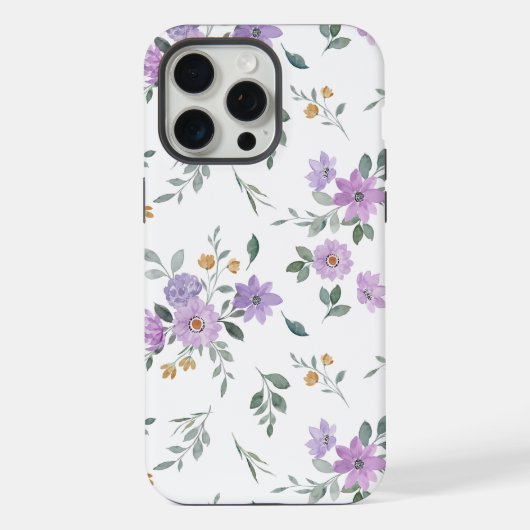 水彩紫色の花柄 iPhoneケース (裏面)