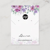 水彩紫色の花模様イヤリング表示 名刺 (正面)