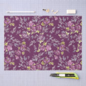 水彩紫色の花模様包み紙 薄葉紙 (クラフト)