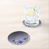 水彩紫色の花紙コースター ラウンドペーパーコースター (インサイチュ)