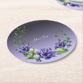 水彩紫色の花紙コースター ラウンドペーパーコースター (アングル)