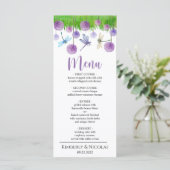 水彩紫色の花結婚のディナーメニュー メニュー (スタンド正面)