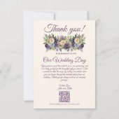 水彩紫色の花結婚- サンキューカード (裏面)
