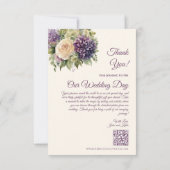 水彩紫色の花結婚- サンキューカード (裏面)