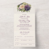 水彩紫色の花花束結婚の –  オールインワン招待状 (内側)