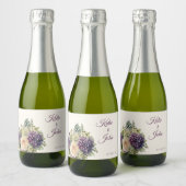 水彩紫色の花花束結婚の –  スパークリングワインラベル (ボトル)