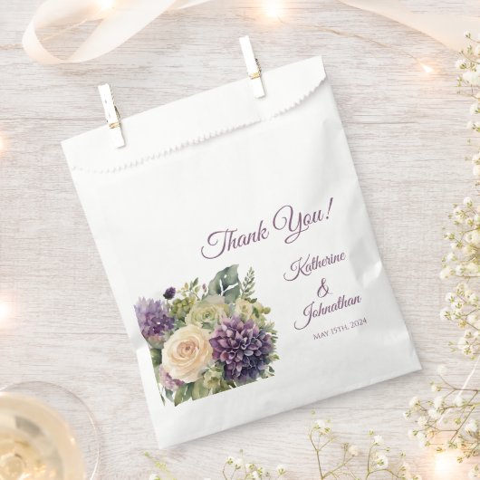 水彩紫色の花花束結婚の –  フェイバーバッグ (クリップ留めされた状態)