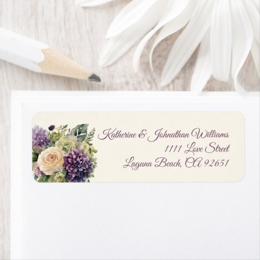 水彩紫色の花花束結婚の –  ラベル (インサイチュ)