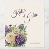 水彩紫色の花花束結婚の –  ワインラベル (シングルラベル)