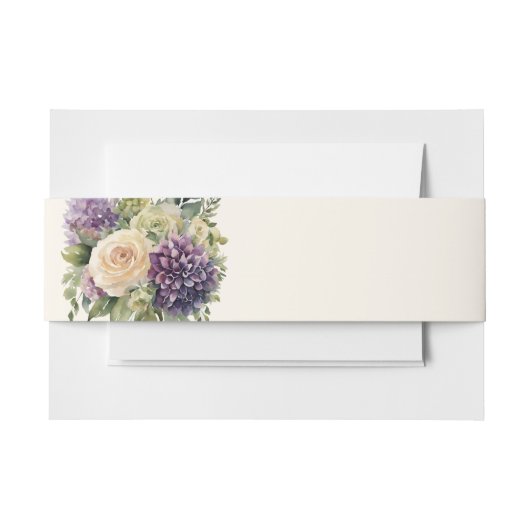 水彩紫色の花花束結婚の –  招待状ベリーバンド (正面例)