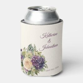 水彩紫色の花花束結婚の – 缶クーラー