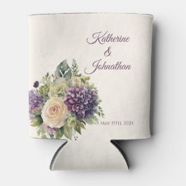 水彩紫色の花花束結婚の –  缶クーラー