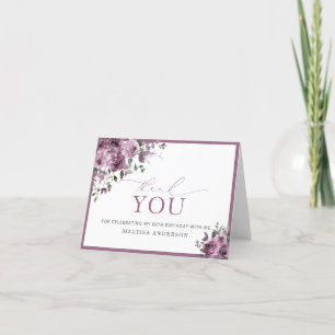 水彩紫色の花80誕生日ありがとう サンキューカード