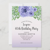 水彩紫色の花 |サプライズ60誕生日 招待状 (正面)