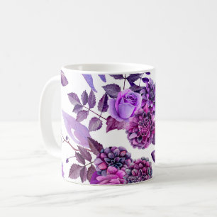 水彩紫色の花。バイオレットフローラ植物 コーヒーマグカップ