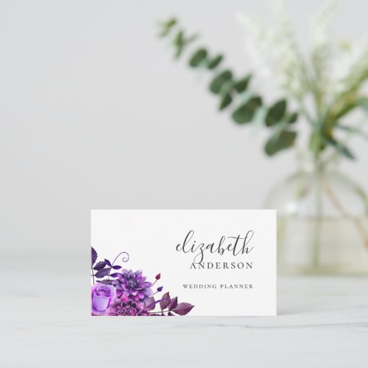 水彩紫色の花。フローラプロフェッショナル 名刺 (スタンド正面)