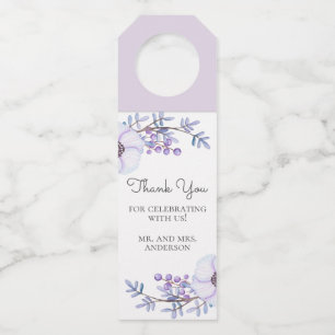 水彩紫色の花。フローラ結婚の感謝していお前 ボトルネックタグ