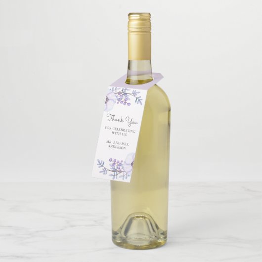 水彩紫色の花。フローラ結婚の感謝していお前 ボトルネックタグ (アングル)