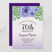 水彩紫色の花 |第70回バースデーパーティー 招待状 (正面/裏面)