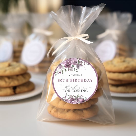 水彩紫色の花Any Age誕生日 ラウンドシール