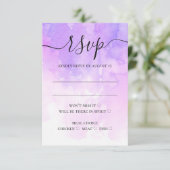 水彩紫色の薄紫スクリプト書結婚の 出欠カード (スタンド正面)