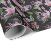 水彩紫色の薄紫花の模様が黒 ラッピングペーパー (ロールコーナー)