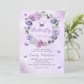 水彩紫色の蝶の赤ちゃん女の子赤ちゃんシャワー 招待状 (スタンド正面)